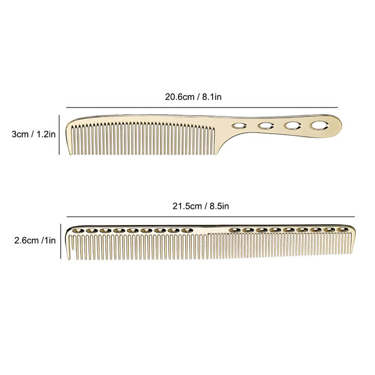2 pcs Stainless Steel Hair Combs Anti Static Styling Comb Hairdressing Barbers Combs (Gold)