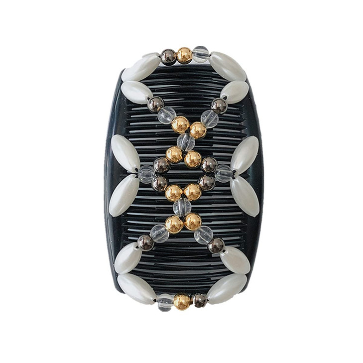 FXQHAN Stretch Combs For Girl, Magic Beading Hair Comb-Double Clips Hair Styling Accessories for Women Girls Hair Beauty (White)