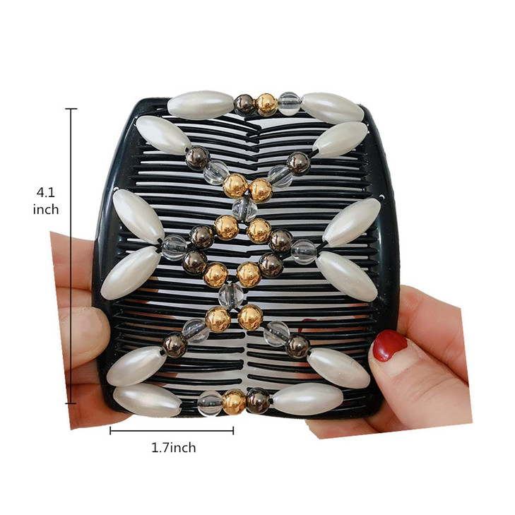FXQHAN Stretch Combs For Girl, Magic Beading Hair Comb-Double Clips Hair Styling Accessories for Women Girls Hair Beauty (White)