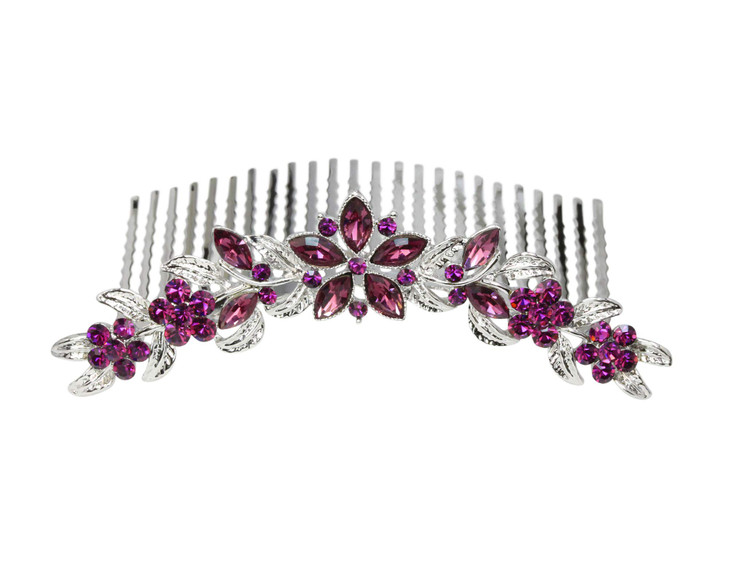 Faship Gorgeous Purple Rhinestone Crystal Floral Hair Comb