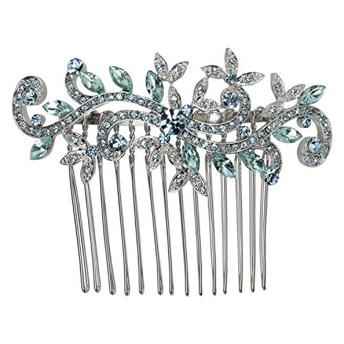 Faship Gorgeous Aqua Rhinestone Crystal Floral Hair Comb