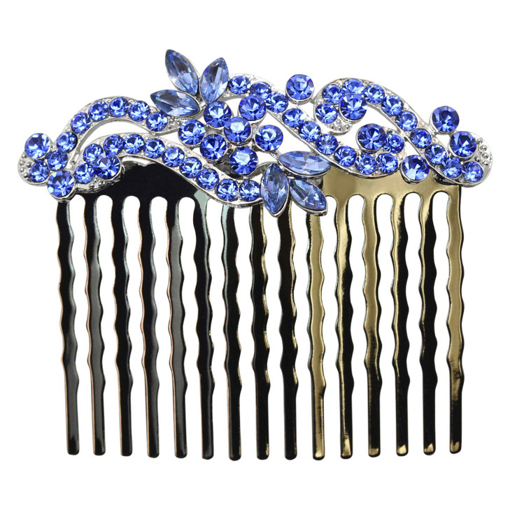 Faship Sapphire Color Blue Crystal Floral Hair Comb