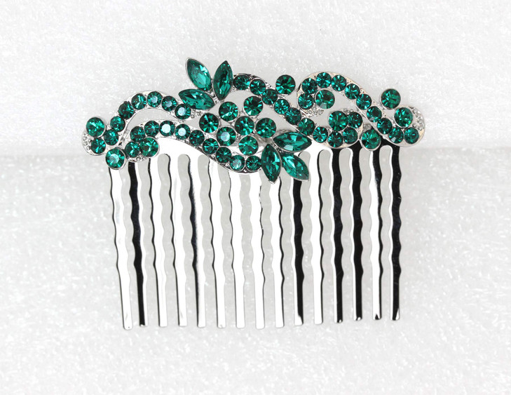 Faship Green Crystal Floral Hair Comb