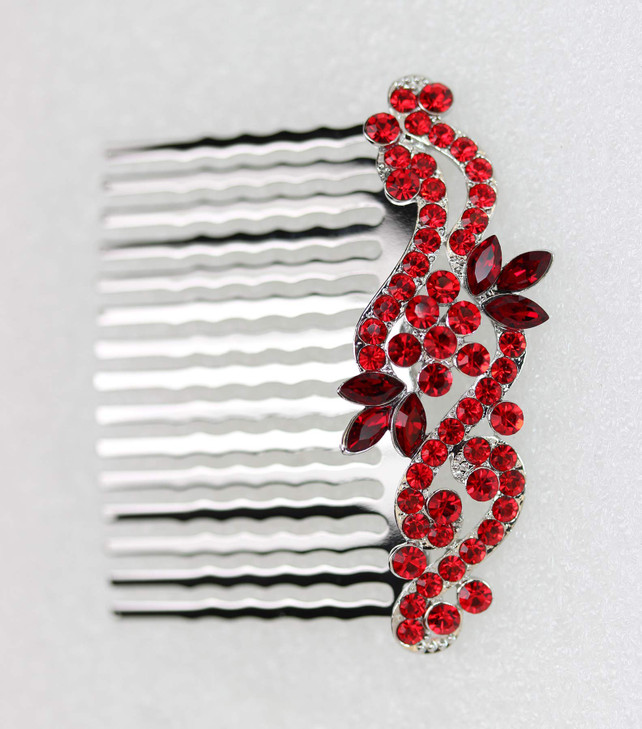 Faship Gorgeous Red Crystal Floral Hair Comb