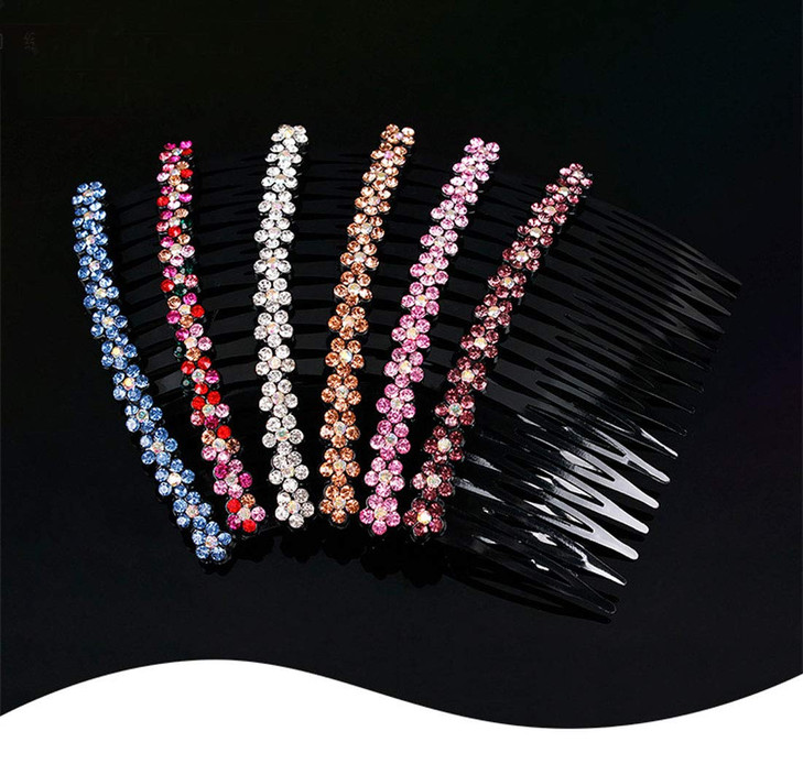 6 PCS 24 Teeth Hair Comb Rhinestone Hair Side Comb Women Lady Plastic Decorative Hair Clip Hairpins (A#)