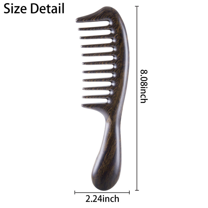 Louise Maelys Wide Tooth Hair Comb Black Sandalwood Detangler Comb for Curly Hair