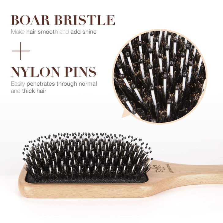 Hair Brush Boar Bristle Hairbrush for Thick Curly Thin Long Short Wet or Dry Hair Adds Shine and Makes Hair Smooth, Best Paddle Hair Brush for Men Wo