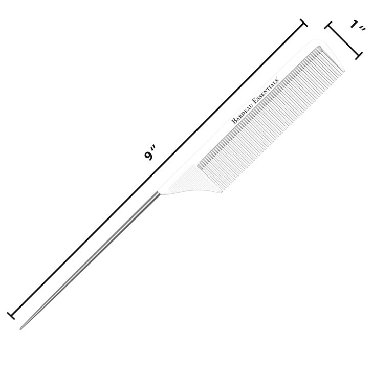 8.8 Inch White Metal Tail Comb (2 Pack) Carbon Fiber and Stainless Steel Pintail | Lightweight | Rat Tail Styling Combs for all Hair Types | Fine Too