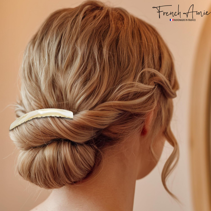 French Amie Ivory Cream 16 Teeth Handmade Medium Celluloid Acetate Side Hair Comb