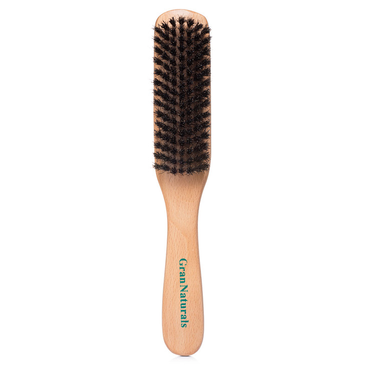 GranNaturals Boar Bristle Slick Back Hair Brush - Soft/Medium Smoothing Hairbrush to Style, Polish, & Lay Hair Down Flat to Create a Sleek Frizz Free
