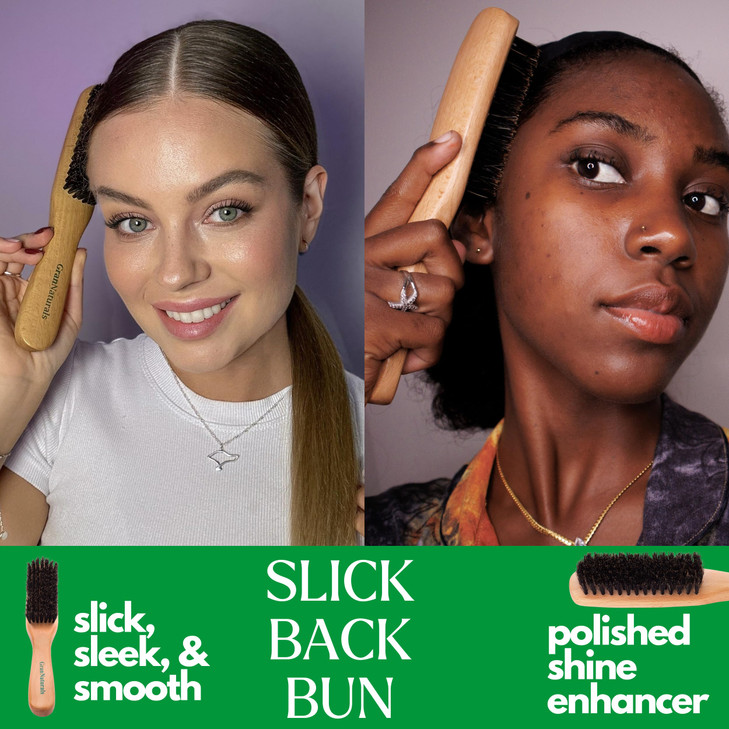 GranNaturals Boar Bristle Slick Back Hair Brush - Soft/Medium Smoothing Hairbrush to Style, Polish, & Lay Hair Down Flat to Create a Sleek Frizz Free