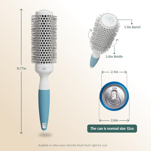 Professional Round Brush for Blow Drying - Small Ceramic Ionic Thermal Barrel Brush for Sleek, Precise Heat Styling and Salon Blowout - Lightweight R