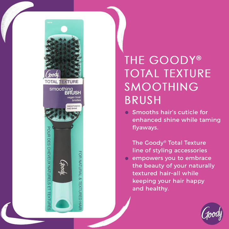 Goody x Total Texture Smoothing Brush - Vegan Boar Bristles Help Condition and Smooths Hair Cuticles for Enhanced Shine Shine - For Natural and Textu