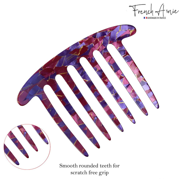 French Amie 7 Teeth Handmade Celluloid Side Hair Comb Flexible Durable Hair Combs Strong Hold Hair Clips for Women No Slip Styling Girls Paris Hair A