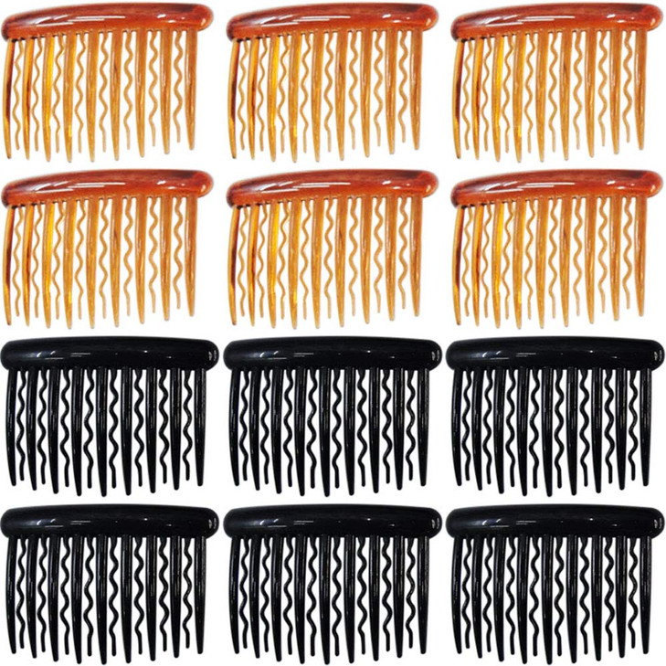 Onwon 12 Pieces Tortoise Side Combs Plastic Teeth Hair Comb for Fine Hair Thin Hair Accessories, Black and Brown
