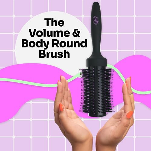 Wet Brush Volumizing Round Brush for Fine to Medium Hair - Salon Blow-Out, Less Pain & Breakage, Lightweight Boar Bristle Detangles & Removes Knots