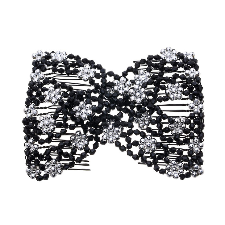 Lovef New Easy Combs Magic Stunning Stretchy Beaded Double Hair Comb Clips (Silver)