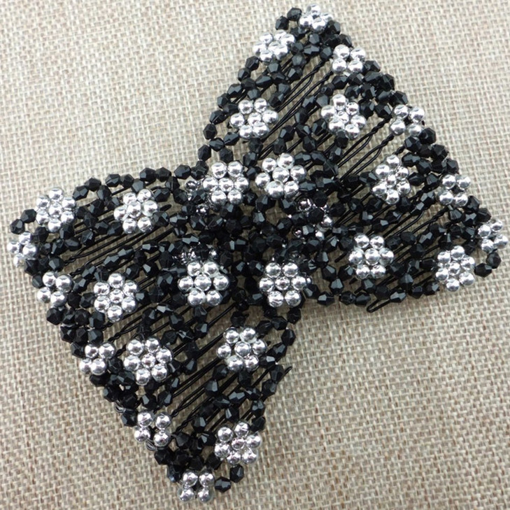 Lovef New Easy Combs Magic Stunning Stretchy Beaded Double Hair Comb Clips (Silver)