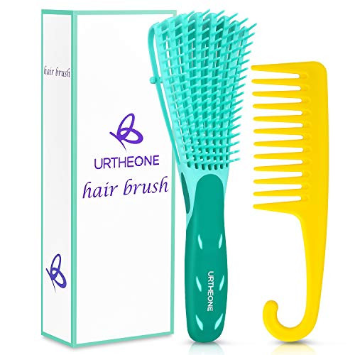 Detangling Hair Brush,Hair Detangler Brush and Wide Tooth Comb Set for Black Natural Curly Wet Dry Thick Straight Long Hair, Afro American Type 3a-4c