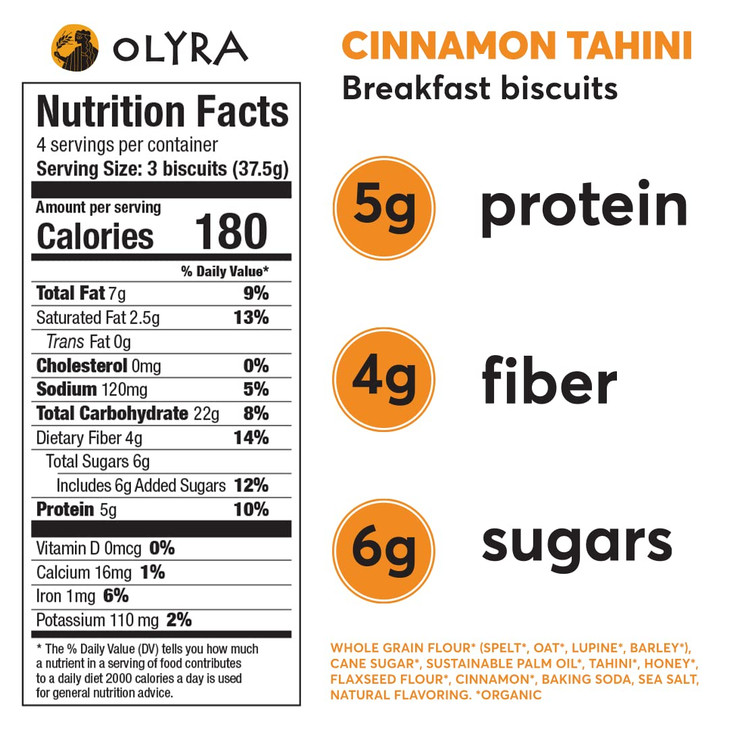 Olyra, Biscuit Breakfast Olympic Rynner Cinnmon Tahini Organic, 5.3 Ounce