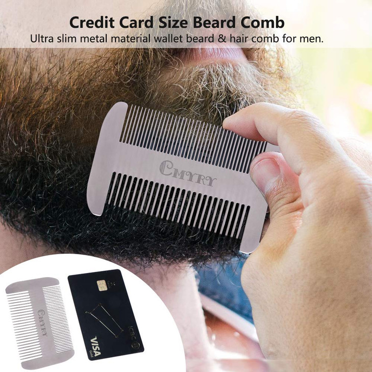 Beard Comb EDC Mustache Stainless Steel Wallet Comb Beard & Hair Pocket Mini Anti-Static Comb for Man(travel metal wallet)
