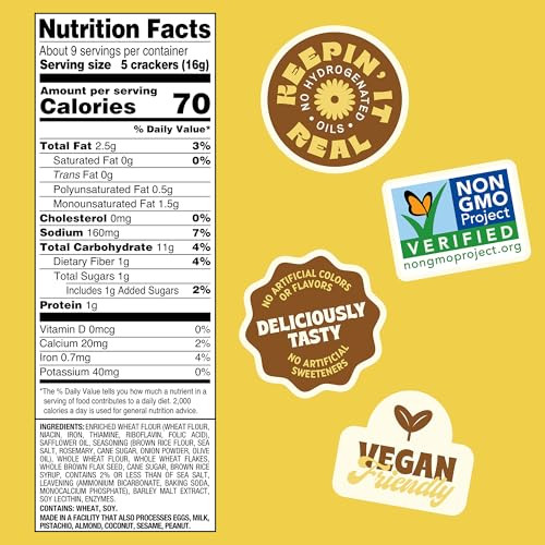 Back to Nature Rosemary & Olive Oil Stoneground Wheat Crackers, Non-GMO, Plant-Based Snack Cracker, Made with Whole Grains & Flax Seed, 5oz Box