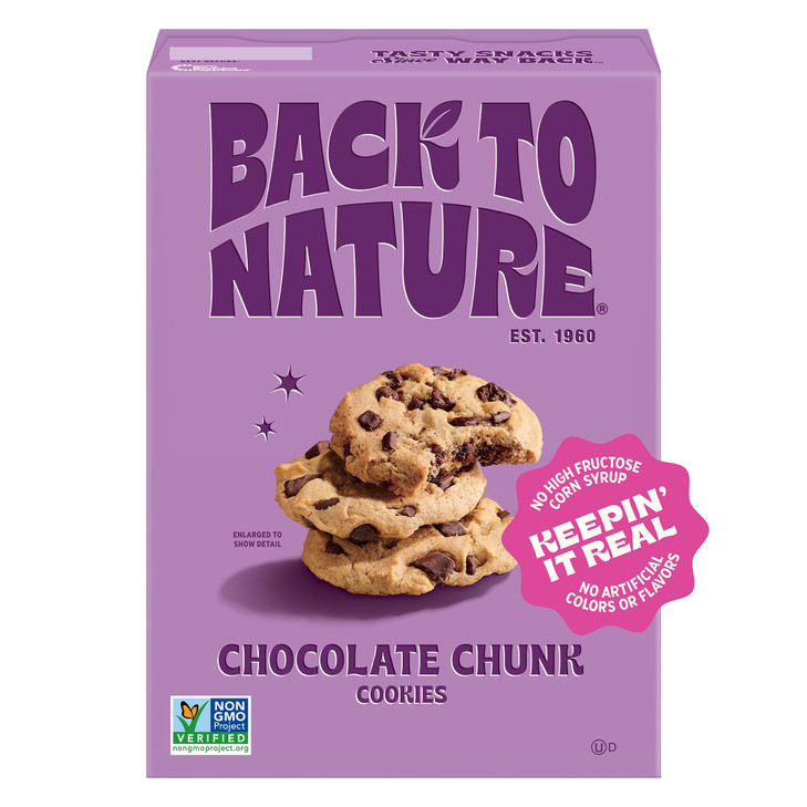 Back to Nature Chocolate Chunk Cookies, Plant-Based, Non-GMO, Made with Wheat Flour, Snack Happy, 7.5 oz Box