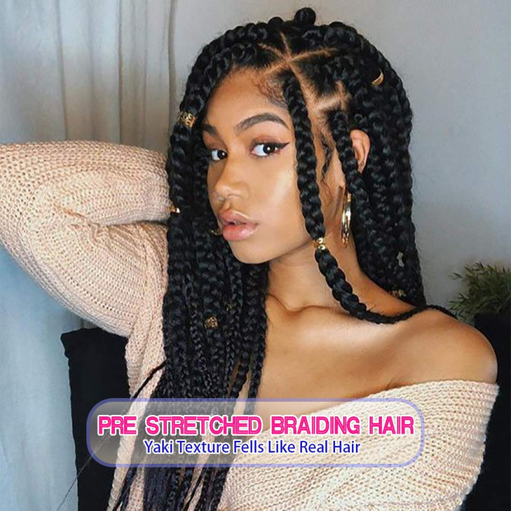 8 Pack Braiding Hair Pre Stretched - 26" 100G/Pack Premium Pre Stretched Braiding Hair Extensions, Professional Itch Free Hot Water Setting Perm Yaki