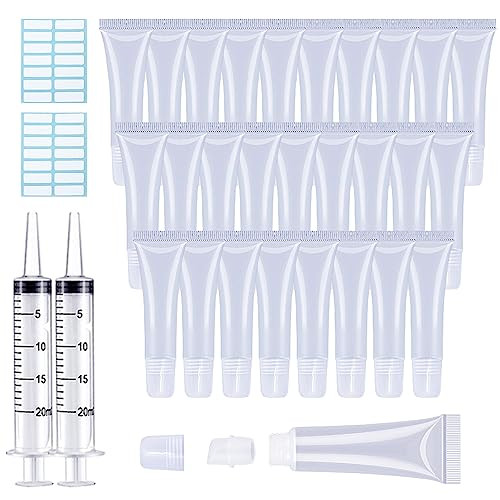 AMORIX 50PCS 15ml Lip Gloss Tubes Clear Lip Gloss Containers Empty Cosmetic Squeeze Tubes for DIY Lip Gloss + Syringes Labels Lip Balm Tubes DIY Lip