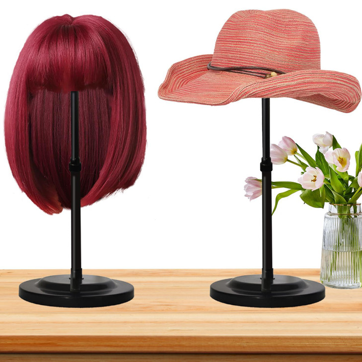 WiZiWi Wig Stand 1PC Adjustable Height Wig Stand Holder Portable Non-Slip Wig Head Holders Sturdy Plastic Wig Head Stand for Multiple Wigs and Hats S