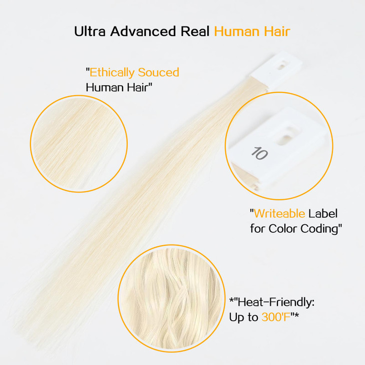 RINBOOOL Hair Swatches for Testing Color, Tone Level 10 Lightest Blonde 60, Real Natural Remy Human Hair Sample Chart Rings, 30 Strands per Pack, 8 I