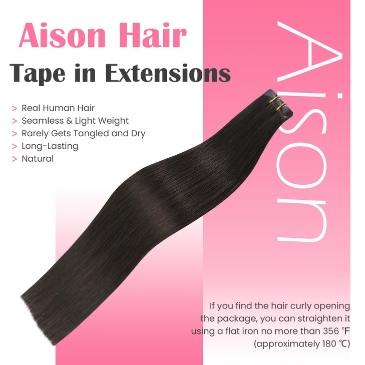 Aison Tape in Hair Extensions Real Remy Human Hair Invisible Seamless Skin Weft Human Hair Tape in Extensions Color 2 Dark Brown Human Hair Extension