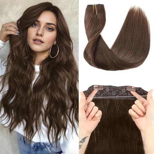 Tinashe Wire Hair Extensions Real Human Hair Medium Brown Straight Hair Extensions 16inch 80g Invisible Wire Fish Line Straight Human Hair Extension