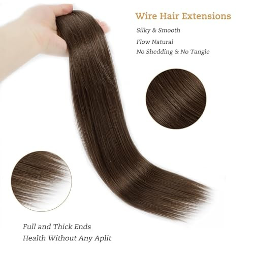 Tinashe Wire Hair Extensions Real Human Hair Medium Brown Straight Hair Extensions 16inch 80g Invisible Wire Fish Line Straight Human Hair Extension