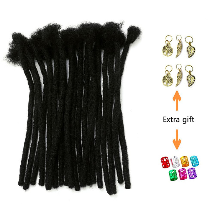 WacanDan Dreadlock Extensions, 8inch Human Hair, 30 Strands, Natural Black, Handmade Solid Color Crochet Loc Extensions, 0.6cm Width, Hair Extension