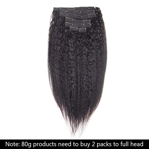 Clip in Human Hair Extensions Kinky Straight Wave Afro Kinky Natural Black Yaki 10 Inch to 24 Inch Real Human Hair7 Pcs?80g 16" Natural Black?