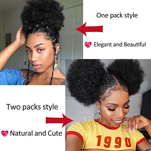 AISI QUEENS Natural Black Puff Ponytail for Women And Kids, Synthetic Curly Hair Ponytail African American Short Afro Puff Ponytail Hair Extensions W