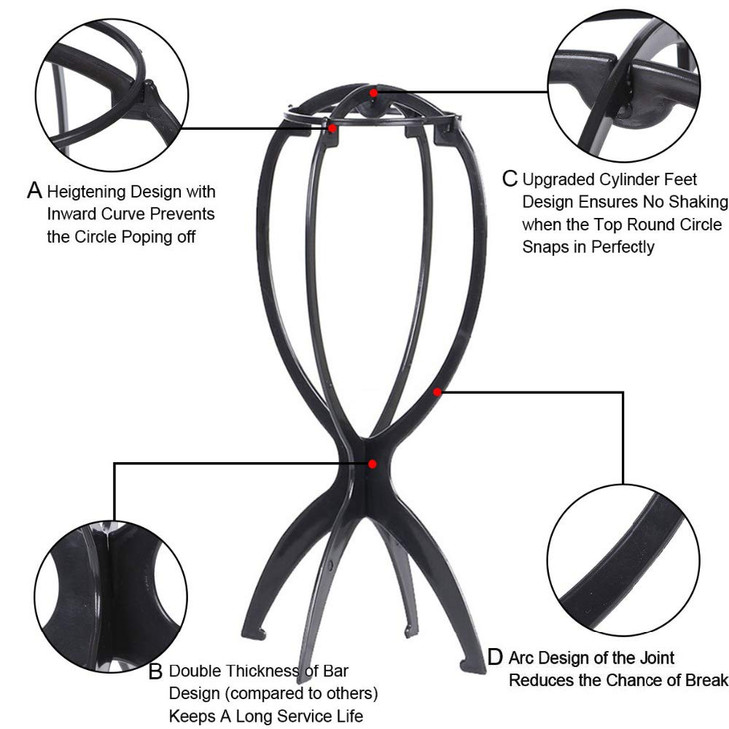 Wig Stand, Wig Head, Portable Wig Holder Wig Head Stand for All Wigs Travel Hair Stylist Gifts for Women 2PC