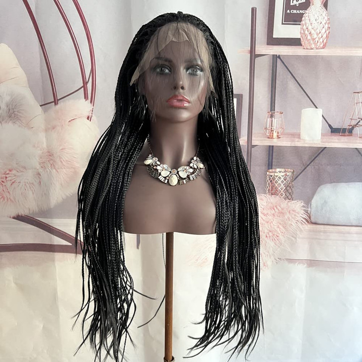 Choshim Hair Micro Braided Lace Front Wig Heat Resistant Fiber Synthetic Twist Braid Half Hand Tied Front Lace Wig 22inches Free Part with Baby Hair
