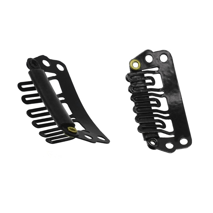 GOO GOO 2pcs Black Stainless Steel U-Shape Snap Clips with Soft Rubber - 28mm 6-Teeth Clips for Hair Extensions