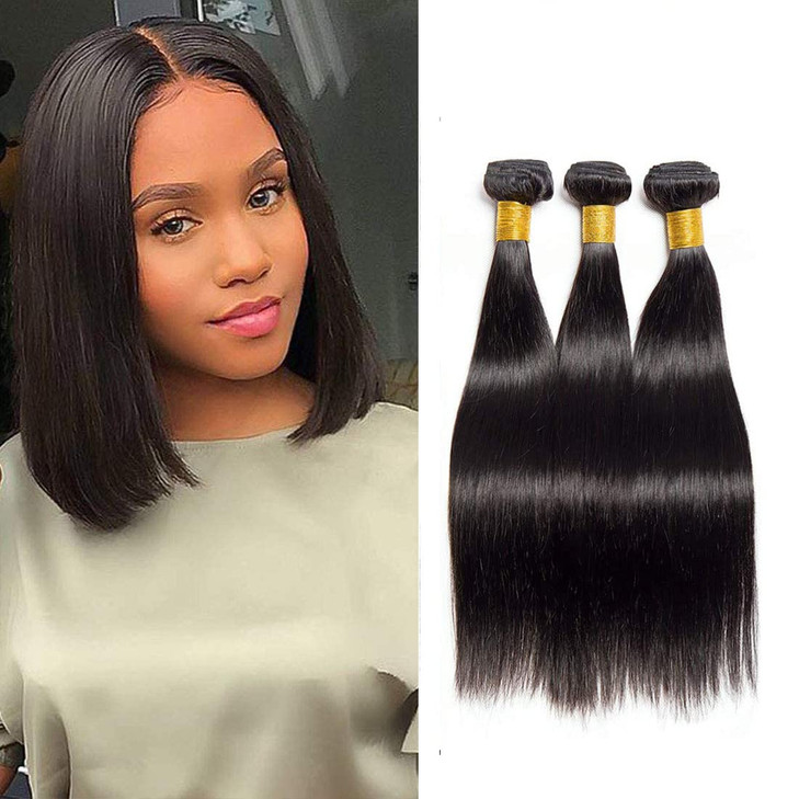 Straight Human Hair Bundles Weave 8 8 8 Inch 100% Unprocessed Brazilian Virgin Weave Hair Human Bundles for Women Remy Weft Short Straight Hair Exten