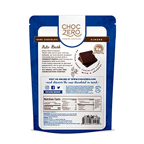 ChocZero Dark Chocolate with Almonds Sea Salt Keto Bark, 6 Ounce (Pack of 1)
