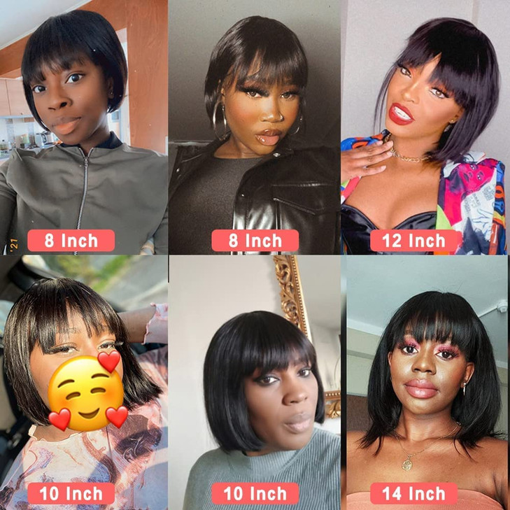 Rebasar Short Bob Wigs Human Hair 8 Inch Glueless Wear and Go Bob Wig With Bangs Human Hair Wigs for Black Women Brazilian Straight Hair No Lace Fron