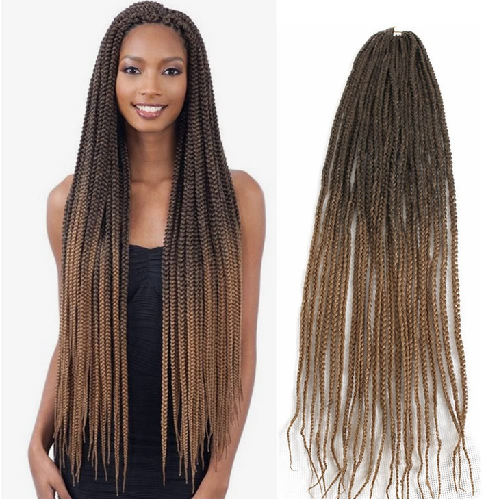 Haolocs 6 Packs/Lot Medium Box Braids Crochet Hair Ombre Brown 30 Inch 1cm in Diameter 3X Synthetic Braiding Hair Extensions 22 Strands/Pack(30 Inch,