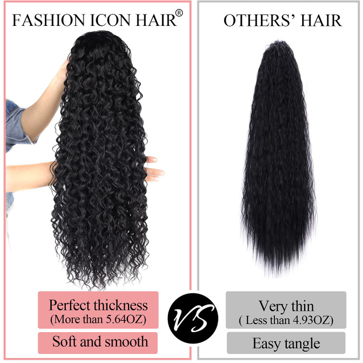 fashion icon hair Long Curly Drawstring Ponytail Extension 24Inch Corn Wave Clip in Ponytail Extensions Synthetic Hairpiece for Black Women (1#)