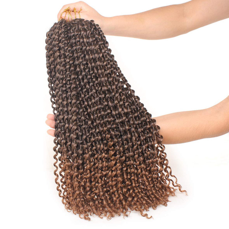 Leeven 18 Inch Ombre Color Water Wave Crochet Twist Hair for Butterfly Locs 7 Pcs Curly Passion Twist Crochet Hair For Women Synthetic Bohemian Braid