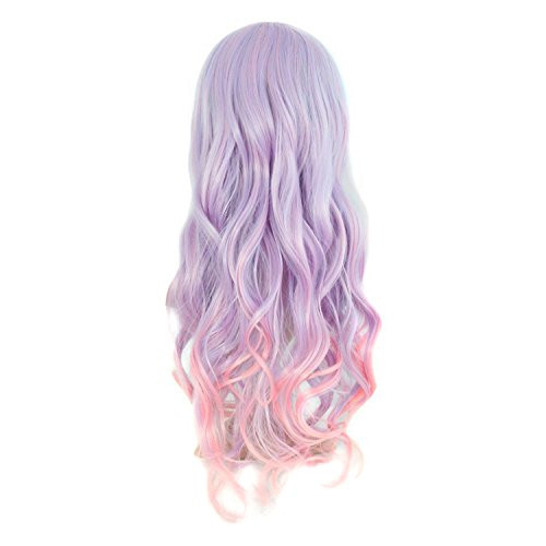 MapofBeauty Beautiful Long Wavy Harajuku Style Cosplay Wig (Light Blue/Light Purple/Pink)