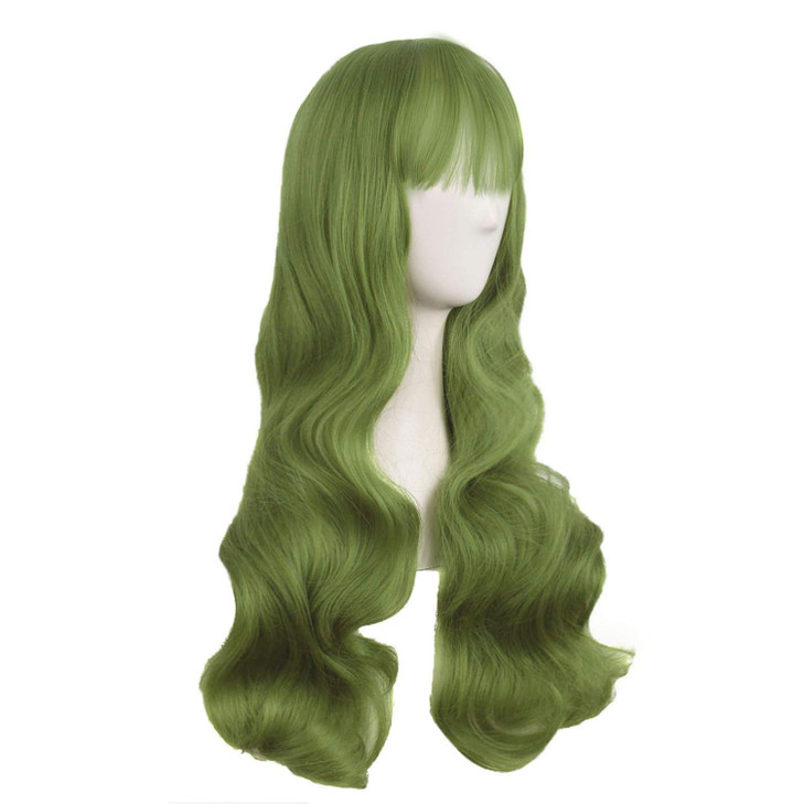 MapofBeauty 28 Inch/70cm Beautiful Special Color Air Bangs Long Wavy Curly Cosplay Wig (Light Sea Green)
