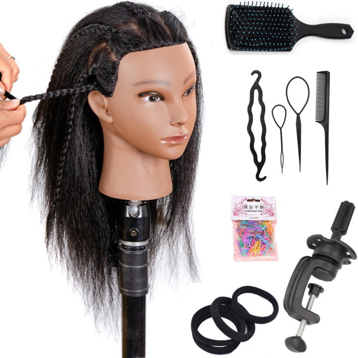 Mannequin Head Human Hair 16", Manikin Head with 100% Human Hair,Cosmetology Mannequin Head practice kit Doll head hair styling,for Braiding Hairdres