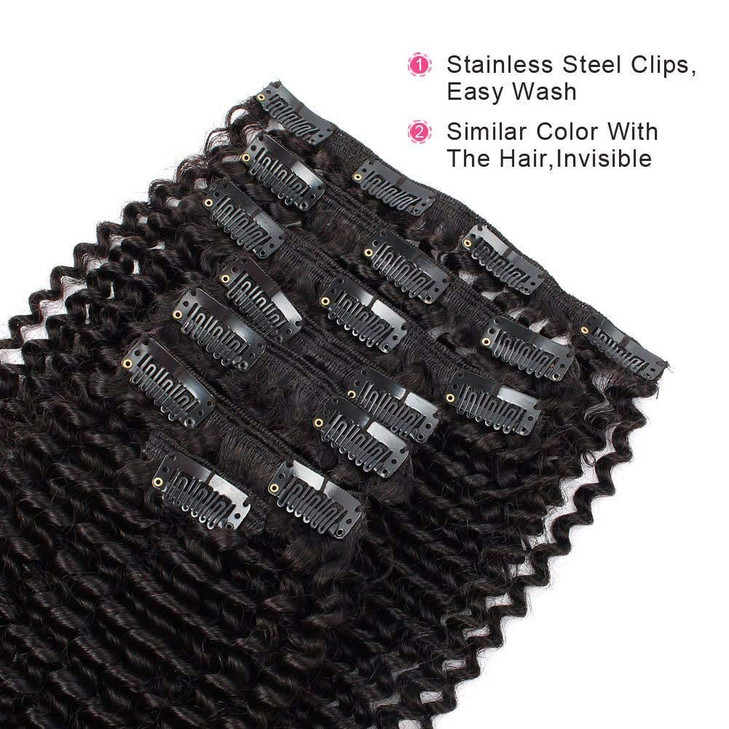 ABH AMAZINGBEAUTY HAIR Kinkys Curly Clip in Hair Extensions 3C and 4A Double Wefts Real Remy Human Hair Curly Clip ins for African Americans 120 Gram